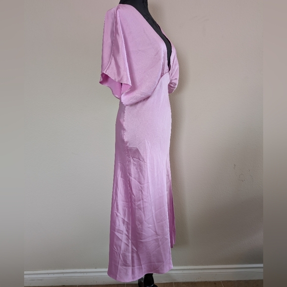 BHLDN Leila Stretch Satin Deep-V Midi Dress Medium - Picture 7 of 10